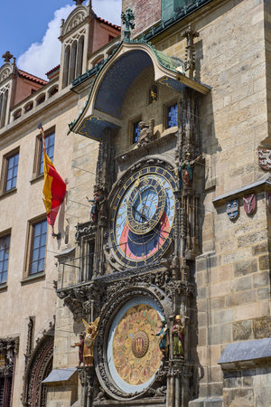 Detail of the Prague Astronomical Clock on the Old Town Hall in Prague, the capital of the Czech Republic on 24 July 2024の写真素材