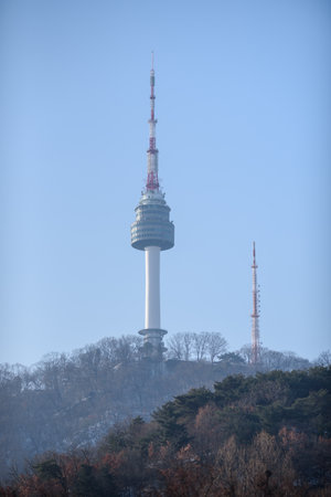 Namsan Seoul tower on Namsan hill in Seoul, South Korea on 1 January 2024の写真素材