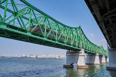 Hangang railway bridge over Han river in Seoul, South Korea on 23 March 2024