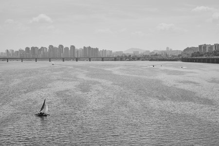 Han river Hangang and urban cityscape of Seoul, capital of South Korea on 12 May 2024の写真素材