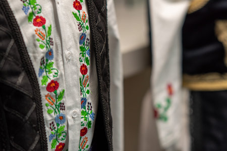 Details and decorations on traditional Serbian folk costume clothing