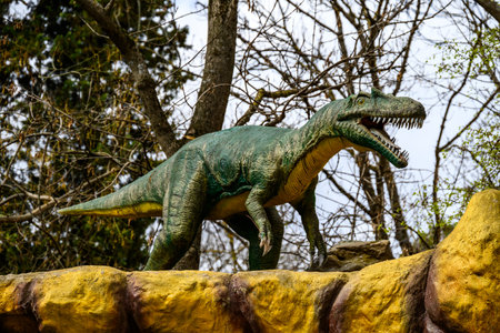 dinosaur themed exhibition in Mtatsminda park in Tbilisi, Georgia on 3 April 2025の写真素材