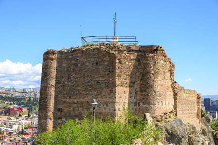 Remains of ancient Narikala fortress overlooking Old town of Tbilisi, the capital of Georgia on 4 April 2025の写真素材