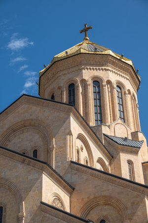 Holy Trinity Cathedral of Tbilisi (Sameba), main cathedral of the Georgian Orthodox Church located in Tbilisi, the capital of Georgia on 1 April 2025の写真素材