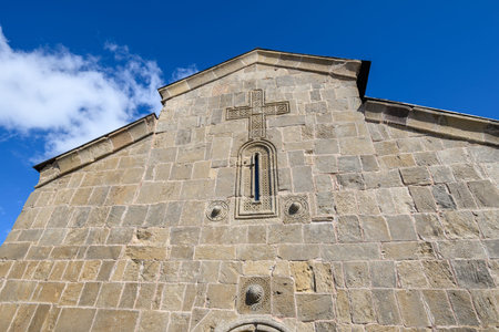 Gergeti Trinity Church near the village of Stepantsminda, popular tourist destination in the...