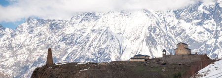 Snowcapped peaks of Caucasus mountains along the Georgian Military Road, major route from Georgia to...