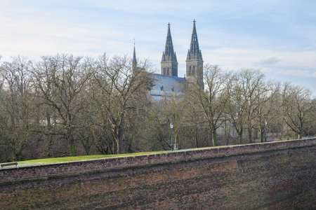 Basilica of St. Peter and St. Paul, neo-Gothic church in Vysehrad fortress in Prague, capital of...
