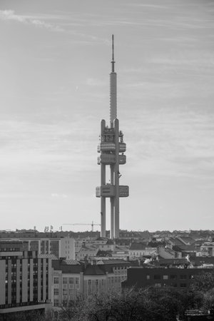 Zizkov television and observation tower in Zizkov District in Prague, capital of Czech Republic on 3...
