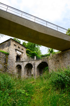 Medieval fortifications atop the Monchsberg hill in Salzburg, Austriaの写真素材