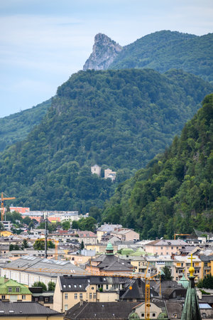Cityscape of Old town of Salzburg, birthplace of Mozart and a UNESCO World Heritage Site, in Salzburg, Austria on 10 July 2025の写真素材