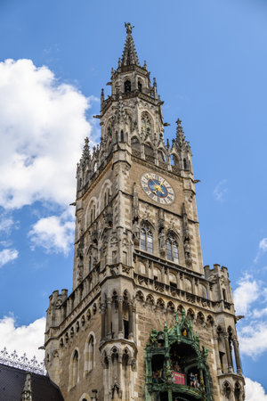 New Town Hall, Neues Rathaus, city government and council building on Marienplatz square in central Munich in Bavaria, Germany on 13 July 2025の写真素材