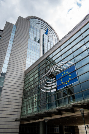 Espace Leopold or Leopoldruimte, complex of European Parliament buildings in the European Quarter of Brussels, Belgium on 16 July 2025の写真素材