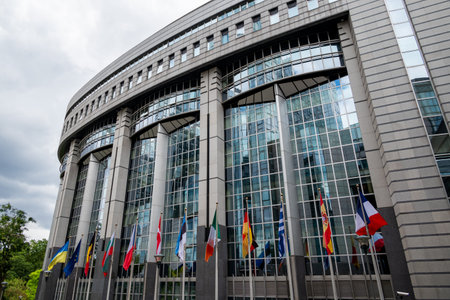 Espace Leopold or Leopoldruimte, complex of European Parliament buildings in the European Quarter of Brussels, Belgium on 16 July 2025の写真素材
