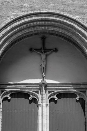 Facade detail on the Saint Salvator Cathedral main Roman Catholic gothic church in Bruges, Belgium on 17 July 2025の写真素材