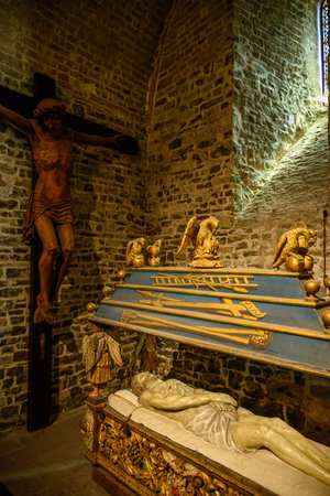 Interior of the Basilica of the Holy Blood, housing a relic of the Holy Blood of Christ collected by Joseph of Arimathea and brought from Holy Land by Crusaders, in Bruges, Belgium on 17 July 2025の写真素材