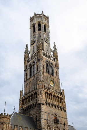 Belfry of Bruges, medieval bell tower in the historic centre of Bruges, Belgium on 17 July 2025の写真素材