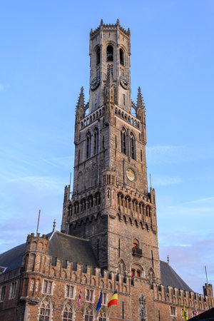 Belfry of Bruges, medieval bell tower in the historic centre of Bruges, Belgium on 17 July 2025の写真素材