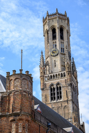 Belfry of Bruges, medieval bell tower in the historic centre of Bruges, Belgium on 17 July 2025の写真素材