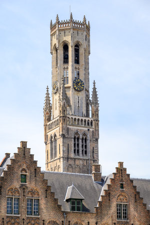 Belfry of Bruges, medieval bell tower in the historic centre of Bruges, Belgium on 17 July 2025の写真素材