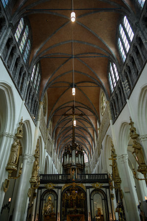 Interior of the Church of Our Lady Roman Catholic gothic church in Bruges, Belgium on 18 July 2025の写真素材
