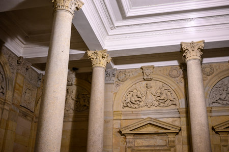 Stone Mill Colonnade in Karlovy Vary, Carlsbad, old historic spa town with thermal springs in west Bohemia region of the Czech Republic on 3 March 2024の写真素材