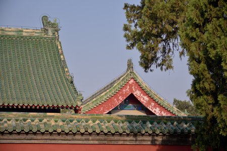 Historic landmark of Temple of Heaven, complex of imperial religious Confucian buildings where Chinese emperors prayed to Heaven for good harvest, in Beijing, Chinaの写真素材