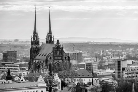 Cathedral of Saints Peter and Paul, Roman Catholic cathedral located on the Petrov hill in Brno, South Moravian region of the Czech Republic, on 9 February 2025の写真素材