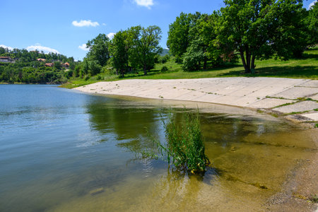 View of Bor Lake (Borsko jezero), an artificial lake in Eastern Serbia near the city of Borの写真素材