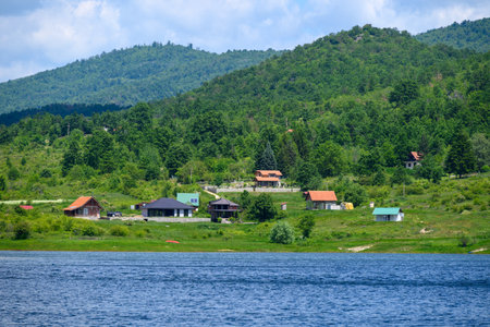 View of Bor Lake (Borsko jezero), an artificial lake in Eastern Serbia near the city of Borの写真素材