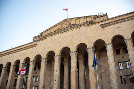 Parliament of Georgia Building, national legislature located in Rustaveli Avenue in Tbilisi, the capital of Georgia on 25 September 2025の写真素材