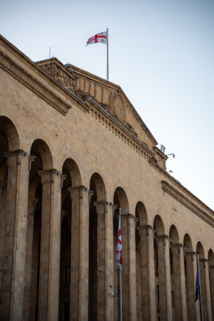 Parliament of Georgia Building, national legislature located in Rustaveli Avenue in Tbilisi, the capital of Georgia on 25 September 2025の写真素材