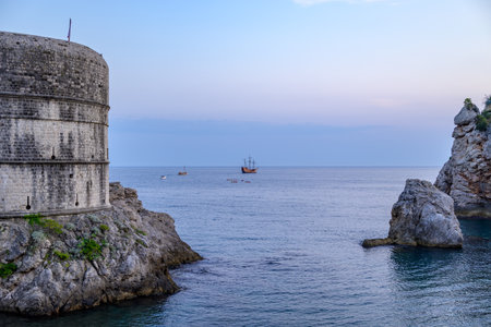 Medieval walls of the Old Walled City of Dubrovnik, UNESCO world heritage site at the Adriatic Sea in Republic of Croatia on 29 August 2024の写真素材