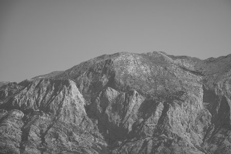 View of the Biokovo mountain range of the Dinaric Alps from Makarska riviera, Adriatic sea coast of Croatiaの写真素材