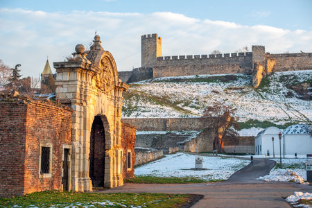 Historic Belgrade Fortress in Kalemegdan park in Belgrade, capital of Serbia, in winter on 29 December 2024の写真素材
