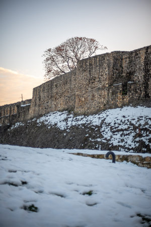 Historic Belgrade Fortress in Kalemegdan park in Belgrade, capital of Serbia, in winterの写真素材