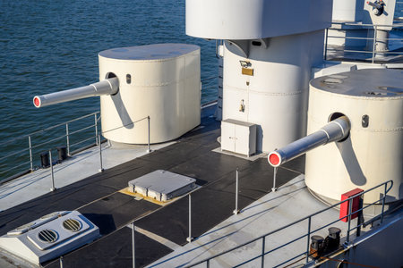 River monitor Sava, originally built for the Austro-Hungarian Navy, that fired the first shots of World War I, now a floating museum on Sava river in Belgrade, capital of Serbia on 19 December 2024の写真素材