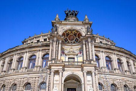 Semperoper opera house and concert hall of the Saxon State Opera and Orchestra on the Theaterplatz square in the historic centre of Dresden, Germany on 8 September 2024の写真素材