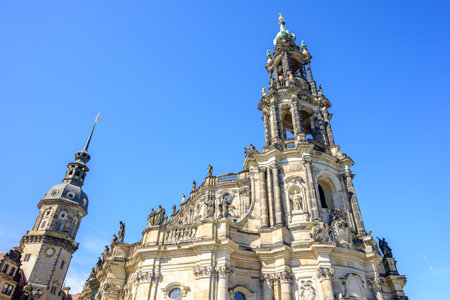 Dresden Cathedral of the Holy Trinity (Katholische Hofkirche) at Theaterplatz in Dresden, Saxony, Germanyの写真素材