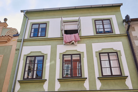 Old historic houses of Cesky Krumlov, popular tourist destination in south Bohemia region of Czech Republic on 27 July 2024の写真素材