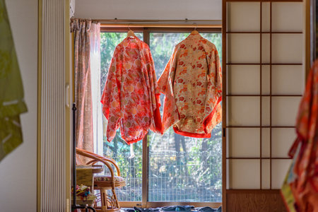 Traditional Heian Period costumes at the Daimonzaka rest area in Kumano Kodo Pilgrimage Route, UNESCO World Heritage site in Wakayama prefecture of Japan on 16 February 2024の写真素材