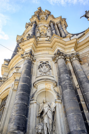 Architectural detail on the Dresden Cathedral of the Holy Trinity (Katholische Hofkirche) at Theaterplatz square in Dresden, Saxony, Germany on 8 September 2024の写真素材