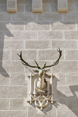 Architecture details in the Hluboka historic castle in Hluboka nad Vltavou in South Bohemia, one of the most famous and visited castles in Czech Republic, on 28 July 2024の写真素材