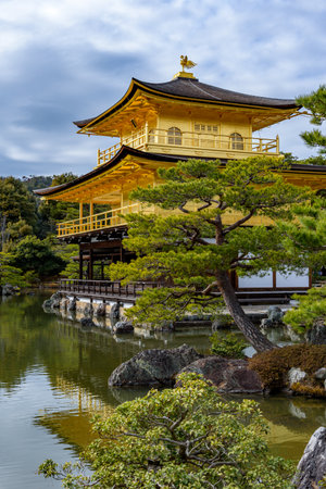 Kinkakuji temple Golden Pavillion, Zen Buddhist temple in Kyoto, Japan, UNESCO world heritage siteの写真素材