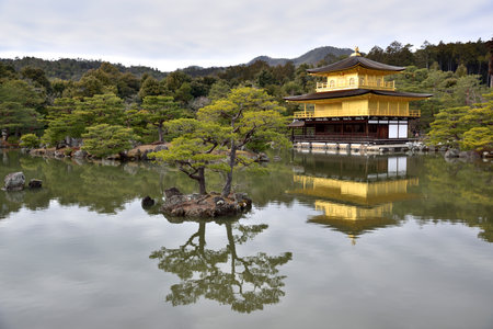 Kinkakuji temple Golden Pavillion, Zen Buddhist temple in Kyoto, Japan, UNESCO world heritage site on 17 February 2024の写真素材
