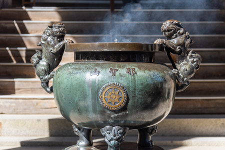 Incense burning pot at Seiganto-ji Tendai Buddhist temple in Wakayama Prefecture, Japan on 16...