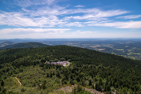 Scenic landscape of northern Czech republic, view from the peak of Jested mountain near the city of Liberecの写真素材