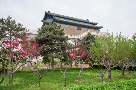 Archery tower of the historic Zhengyangmen gate in Qianmen street, located to the south of Tiananmen Square in Beijing, Chinaの写真素材