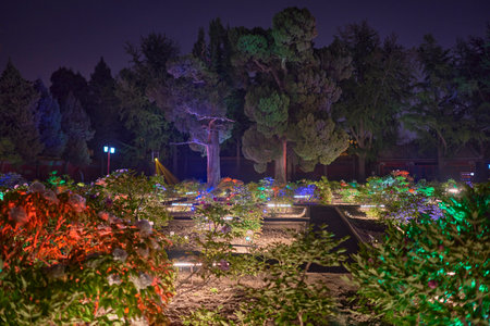 Night view of illuminated Jingshan Park, Chinese imperial garden in Beijing, China on 18 April 2024の写真素材