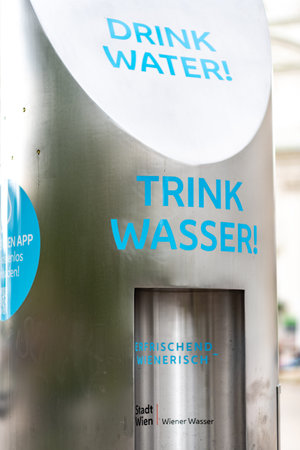Drink water! public water fountain in Vienna capital of Austria on 2 May 2023の写真素材
