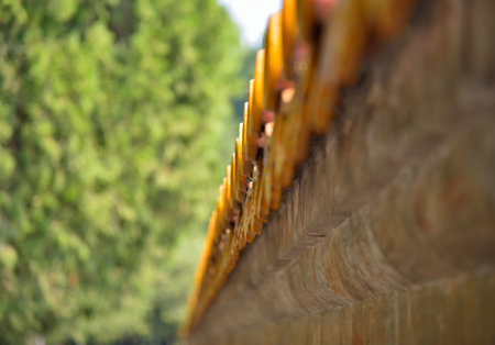 Wall tiles in the Temple of Earth (Ditan Temple), built in 1530 during the Ming dynasty in Beijing, capital of Chinaの写真素材